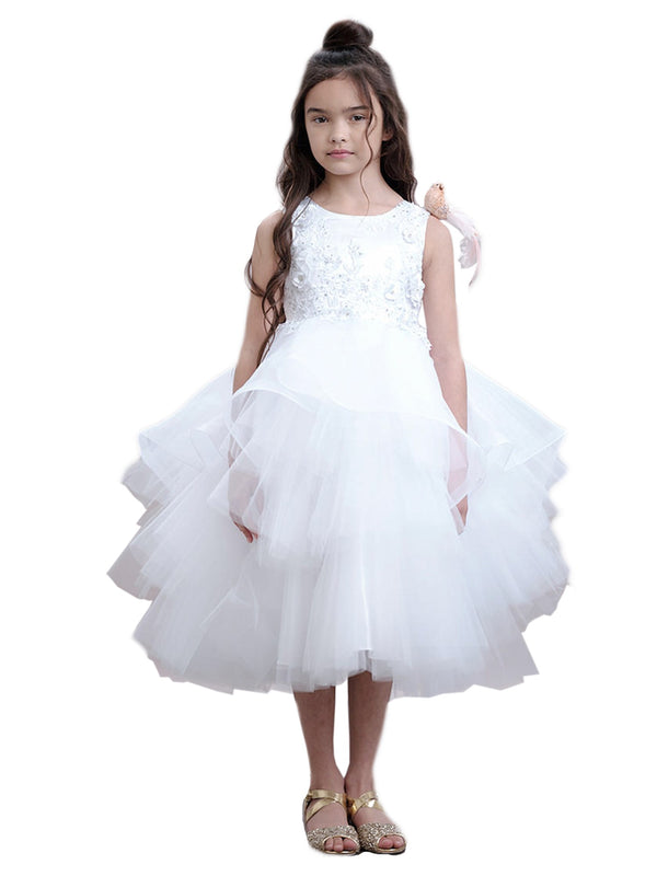 Petite Adele Big Girls White 3D Applique Tiered Alluring Communion Dress 8-16 - SophiasStyle.com